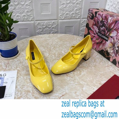 Dolce  &  Gabbana Heel 6.5cm Patent Leather Mary Janes Yellow with DG Karol Heel 2021